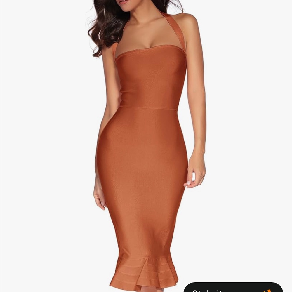 Elegant Halter Neck Burnt Orange Dress